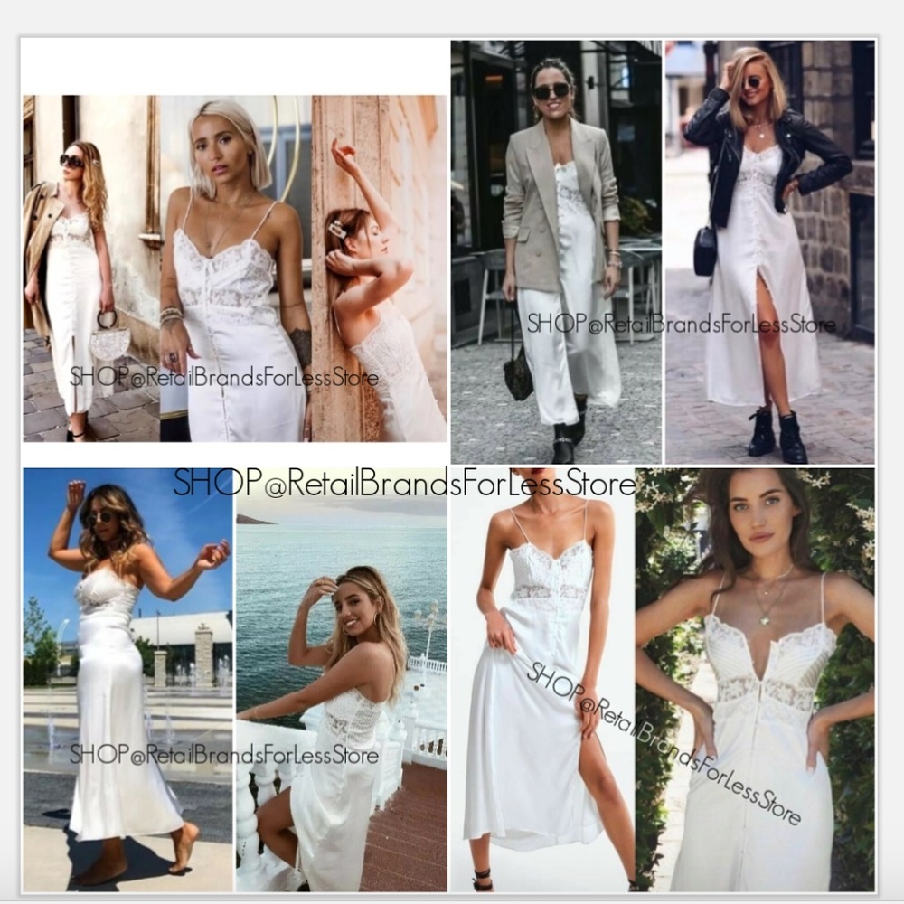 Zara White Lace-Trim Maxi Dress